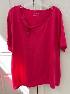 Talbots Women's Bright Pink Short Sleeve Knot-Accent Tee